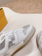 FENDI CASUAL SNEAKER IN WHITE CALFSKIN ATTACH RHINSTONES