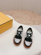 FENDI CASUAL SNEAKER IN BLACK MIX WHITE CALFSKIN ATTACH RHINSTONES