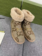 Gucci 2025 Monogram Boot Ebony Beige Canvas Wool 564788