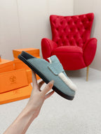 HM Go Mule Teal-gray White Suede Lined With Wool Fleece 476592