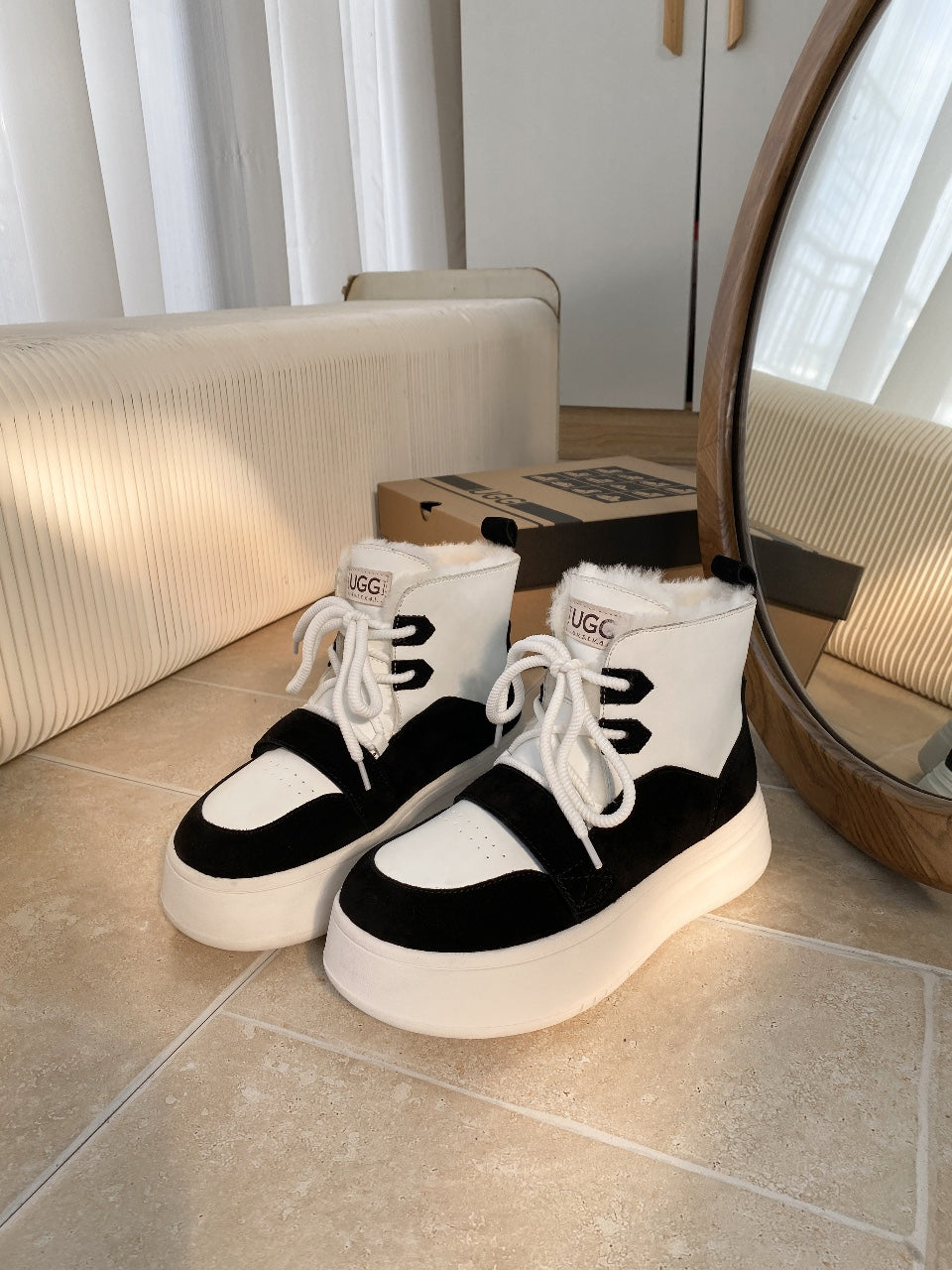 UGG Tasman-inspired Platform Boots Black White Suede 512831