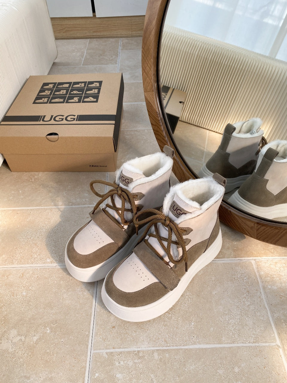 UGG Tasman-inspired Platform Boots Brown Off White Suede 512833