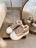 UGG Casual Sports Sneakers Brown White Suede Wool Rubber 512824