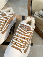UGG Casual Sports Sneakers Brown White Suede Wool Rubber 512824