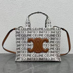 Celine 2026 Triomphe Printed Bag 26cm White Brown Black Canvas Calfskin 283599