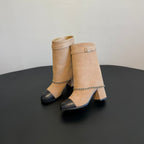 CC Short Boots Dark Beige With Chain Suede And Cowhide  944965
