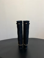 CC Hight Boots Black With Chain Suede And Cowhide 944967