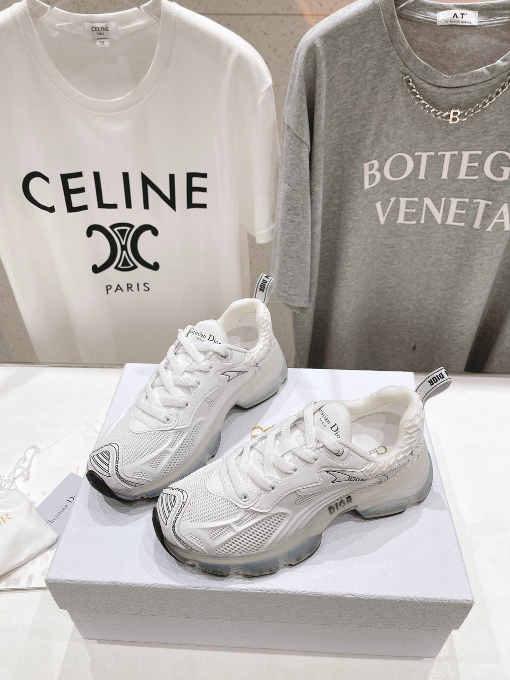 CD Vibe Sneaker White Polyester Mesh Fabric And Lambskin