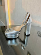 platform pump 12cm with double g silver metalic patent leather