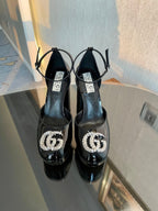 platform pump 12cm with double g black patent leather
