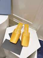 PRA SQUARE TOE MULES YELLOW SATIN