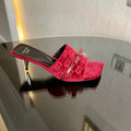 GG VELVET HIGH HEEL SANDALS WITH BEAUTIFUL LOGO DETAILS WINE RED