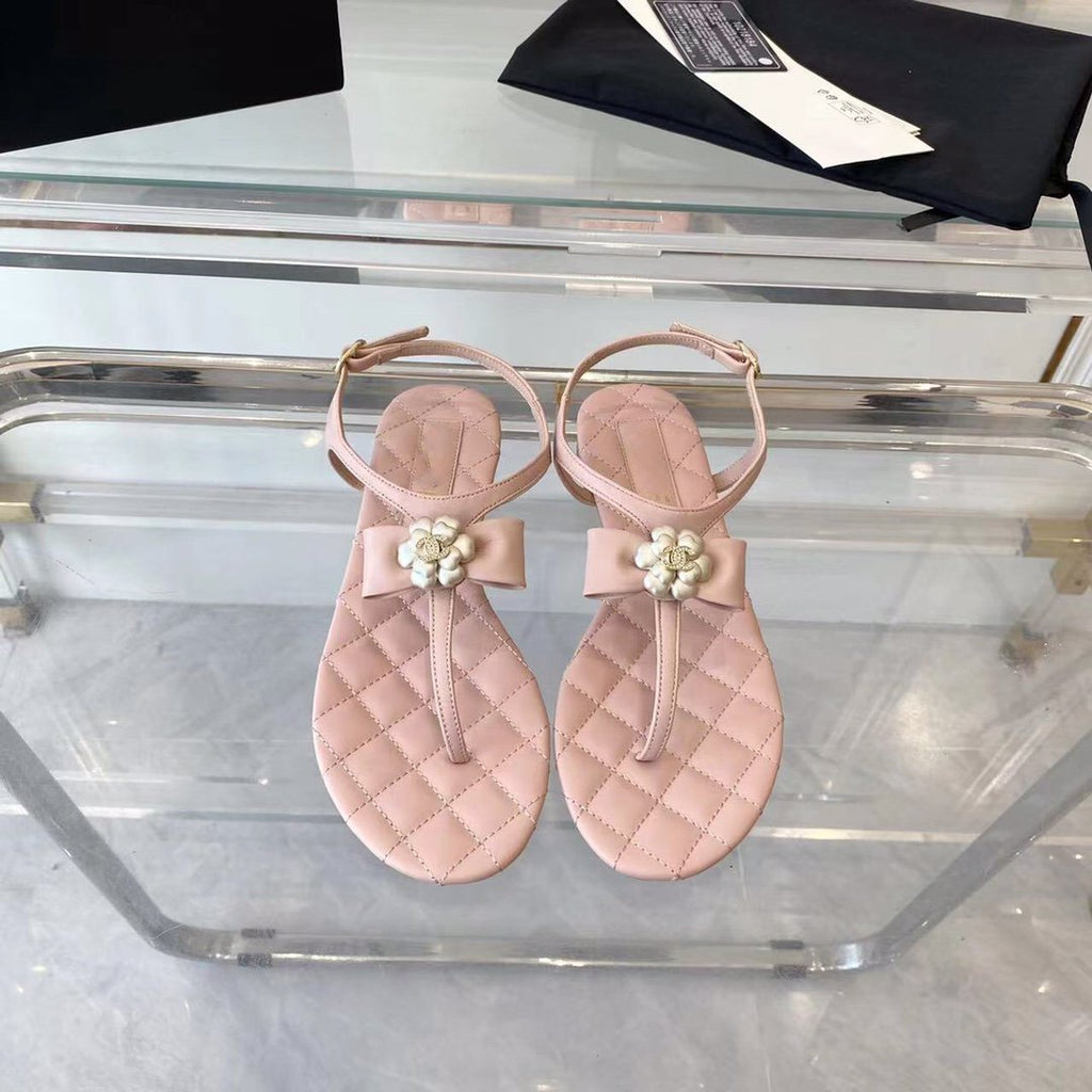 sandal pink quilted lambskin flower cc