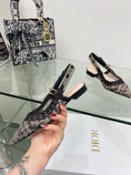 J'Adior Slingback Pump In Black Lace Fabric 100835