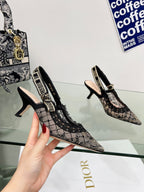 J'Adior Slingback Pump 65mm In Black Lace Fabric 100836