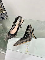 J'Adior Slingback Pump 95mm In Black Lace Fabric 100837