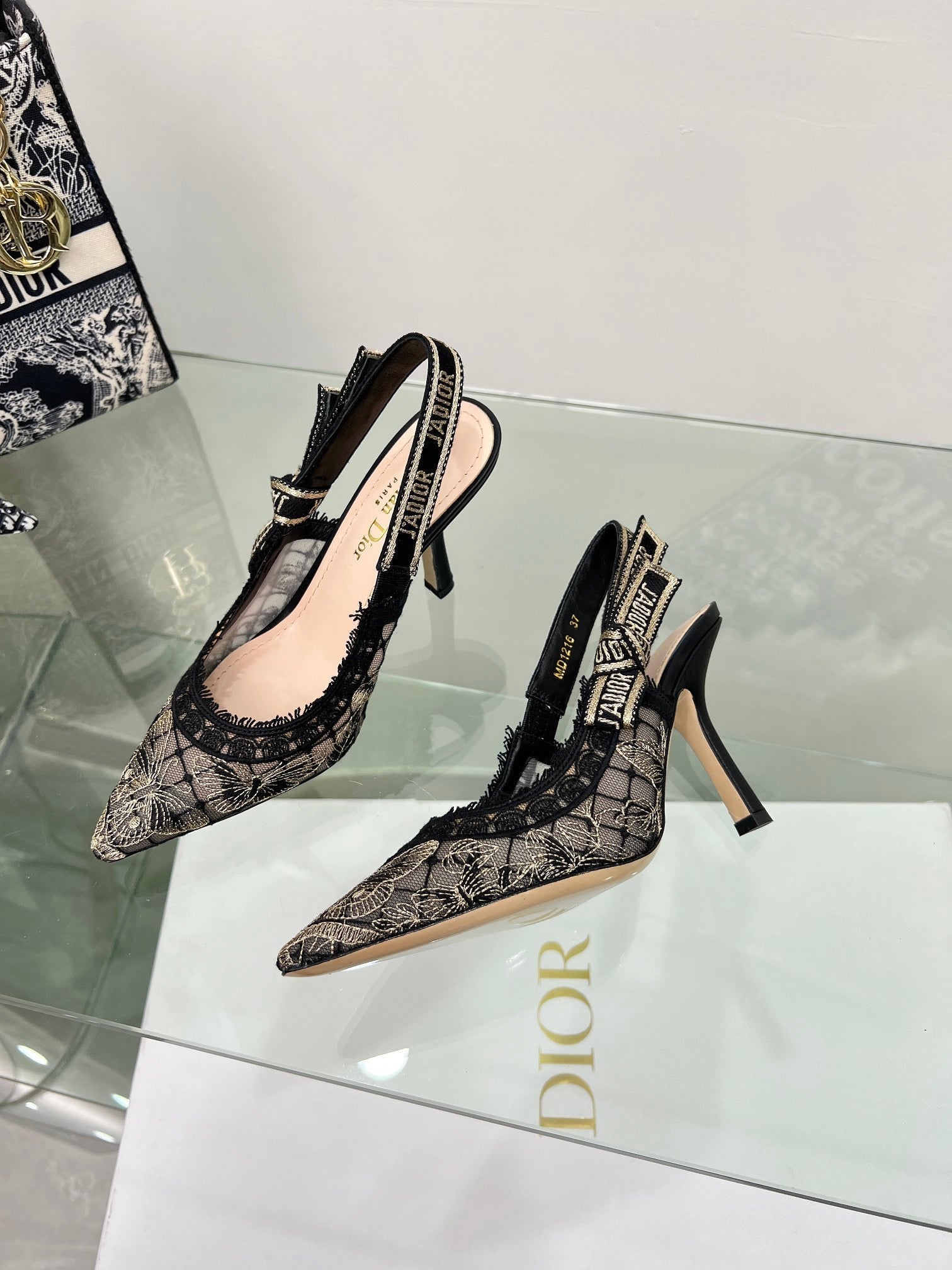 J'Adior Slingback Pump 95mm In Black Lace Fabric 100837