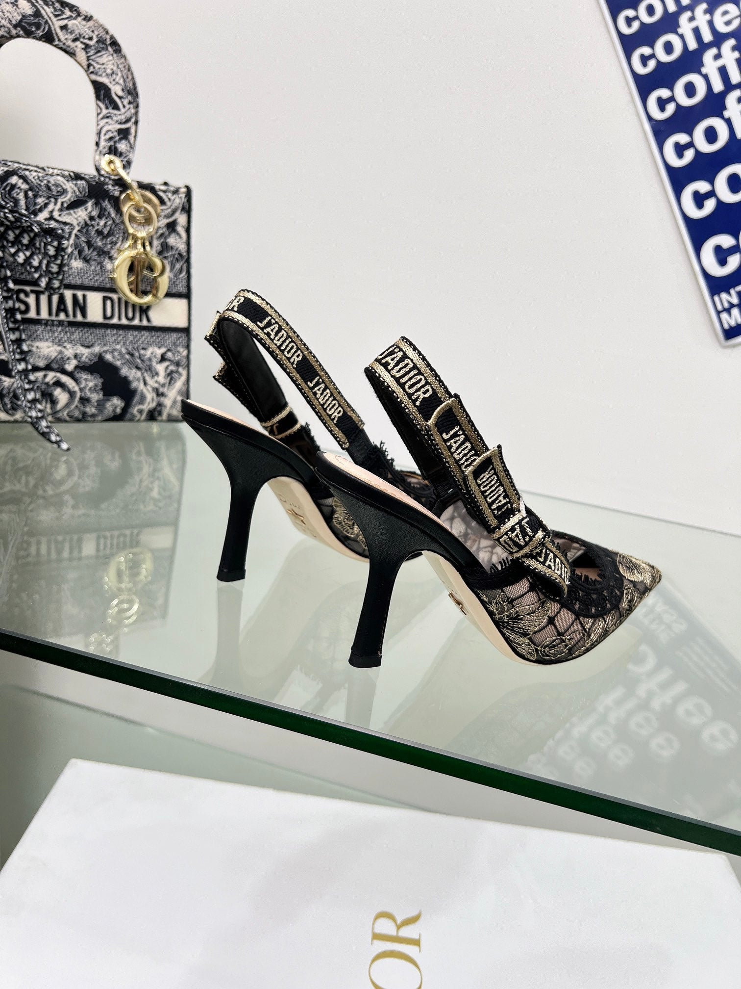 J'Adior Slingback Pump 95mm In Black Lace Fabric 100837