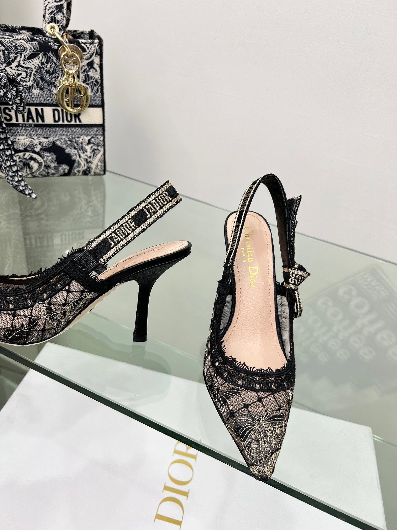 J'Adior Slingback Pump 95mm In Black Lace Fabric 100837