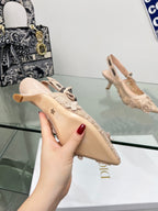 J'Adior Slingback Pump 65mm In Beige Floral Embroidered Lace Fabric 100841