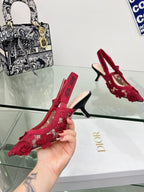 J'Adior Slingback Pump 65mm In Red Floral Embroidered Lace Fabric 100845