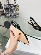 J'Adior Slingback Pump In Black Floral Embroidered Lace Fabric 100848