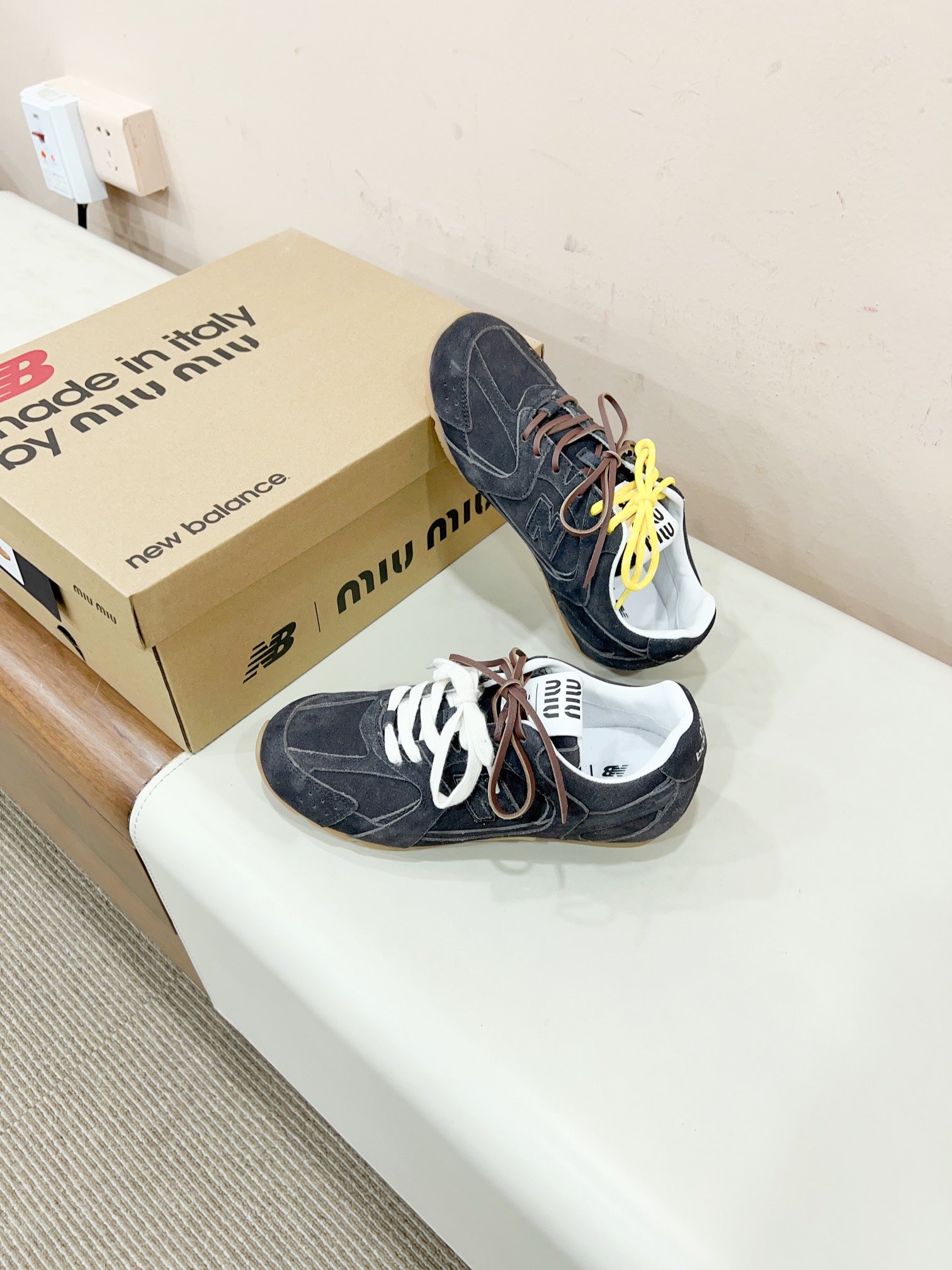 Miu Miu   x New Balance Sneakers Dark Gray Yellow Cowhide Suede