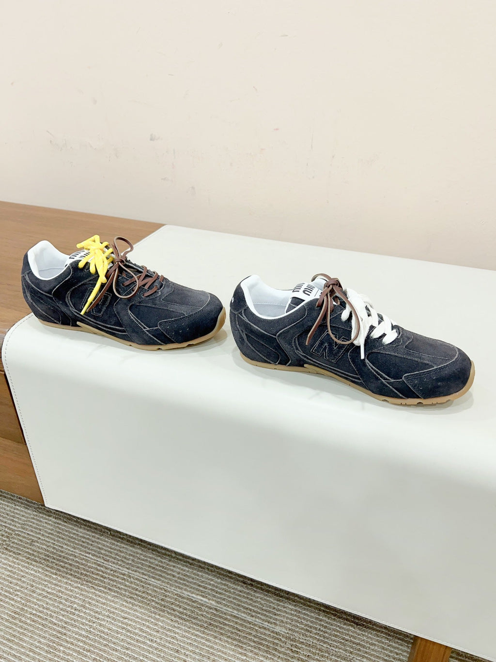 Miu Miu   x New Balance Sneakers Dark Gray Yellow Cowhide Suede