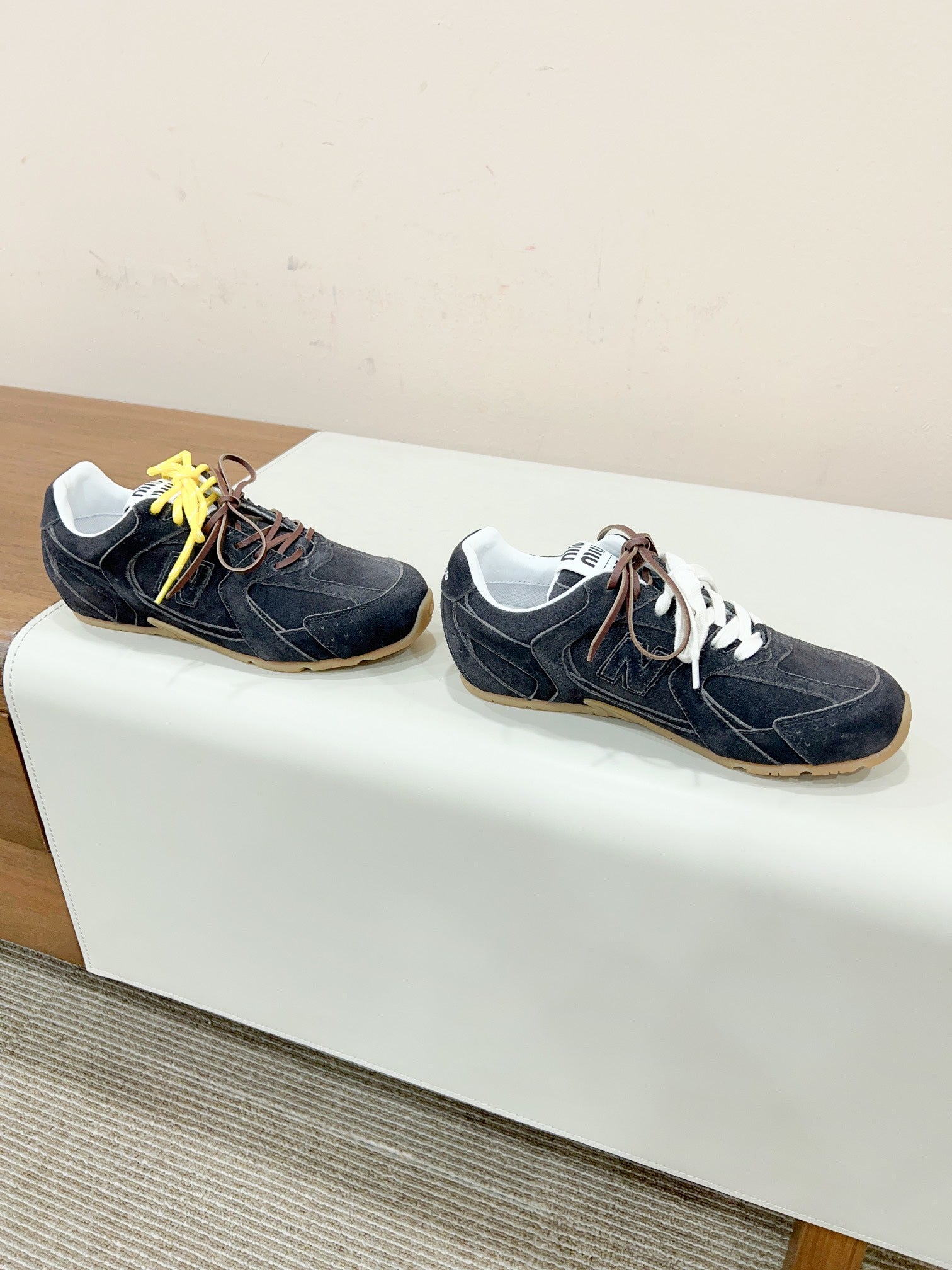 Miu Miu   x New Balance Sneakers Dark Gray Yellow Cowhide Suede