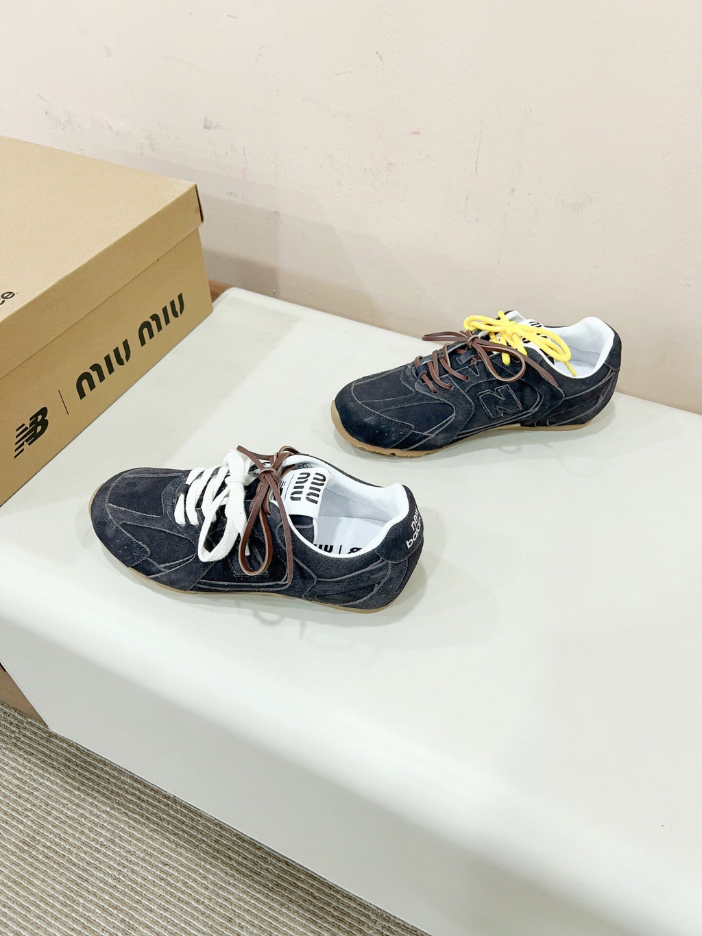 Miu Miu   x New Balance Sneakers Dark Gray Yellow Cowhide Suede