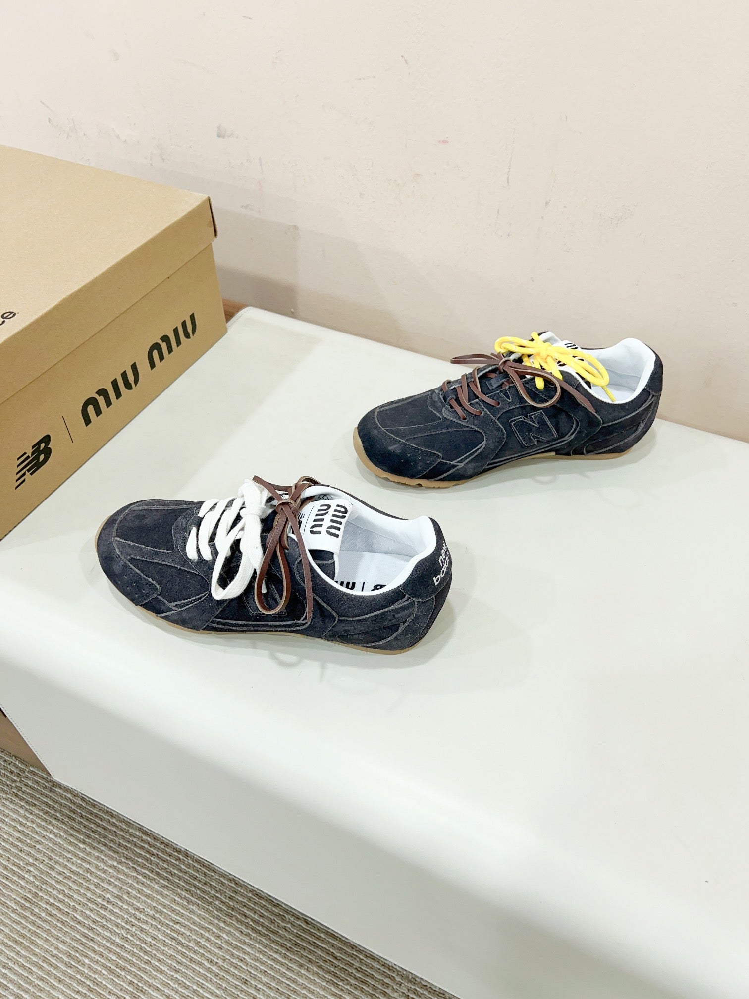 Miu Miu   x New Balance Sneakers Dark Gray Yellow Cowhide Suede