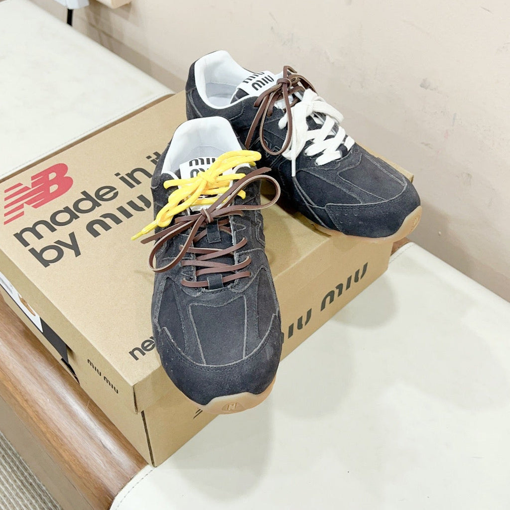 Miu Miu   x New Balance Sneakers Dark Gray Yellow Cowhide Suede
