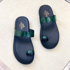 HM Men's Open-toe Sandals Green Rubber Sheepskin 561658