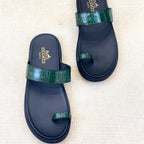 HM Men's Open-toe Sandals Green Rubber Sheepskin 561658