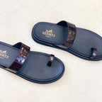 HM Men's Open-toe Sandals Brown Rubber Sheepskin 561659