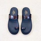 HM Men's Open-toe Sandals Brown Rubber Sheepskin 561659