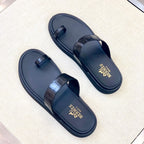 HM Men's Open-toe Sandals Black Rubber Sheepskin 561660