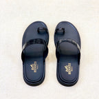 HM Men's Open-toe Sandals Black Rubber Sheepskin 561660
