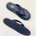 HM Men's Thong Sandals Brown Rubber Sheepskin 561669