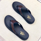 HM Men's Thong Sandals Brown Rubber Sheepskin 561669