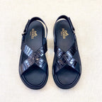 HM Men's "X" Sandals Black Rubber Sheepskin 561670