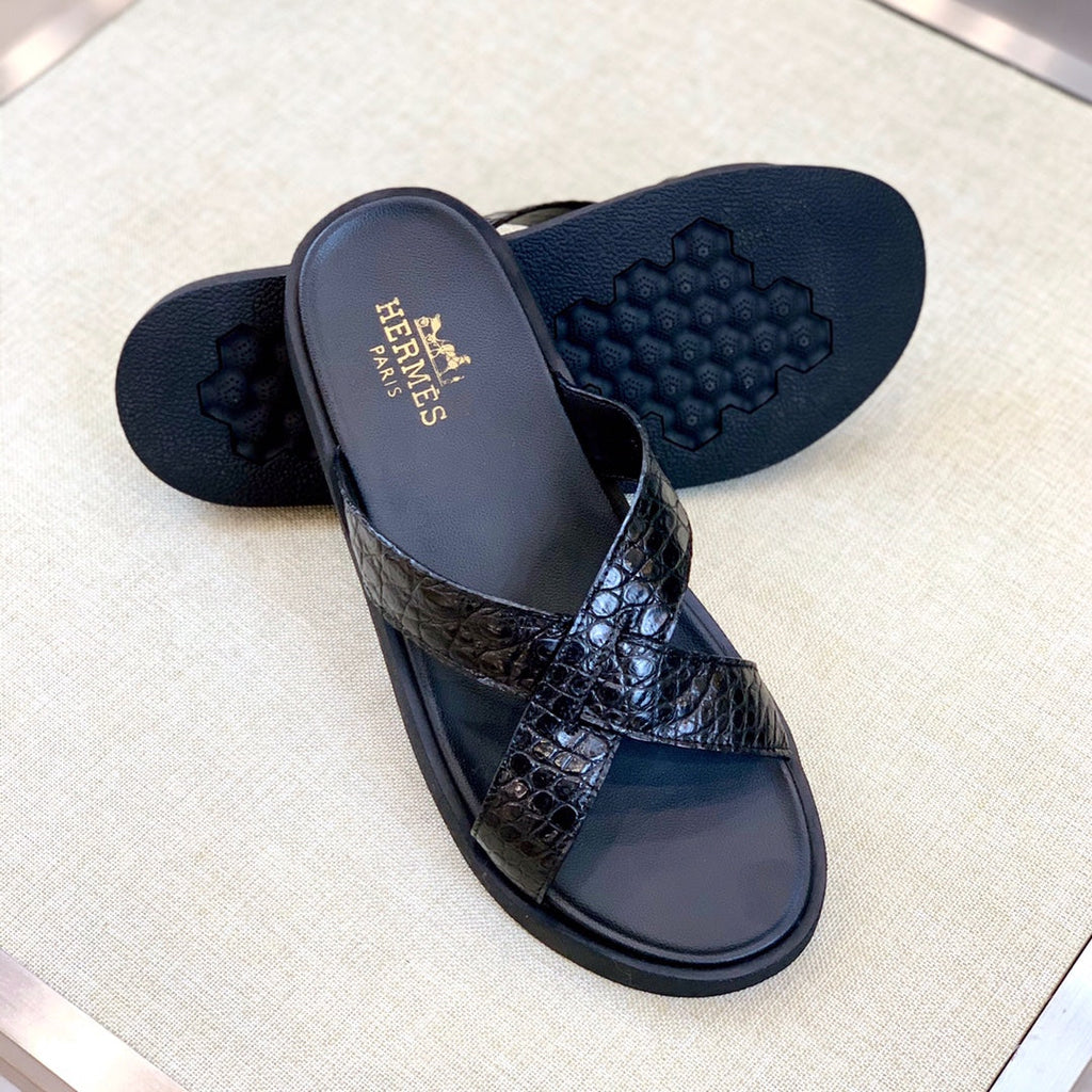HM Men's "X" Slide Black Rubber Sheepskin 561672