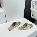VLogo Signature Gold Leather mules