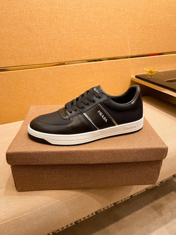 PRA SNEAKER IN BLACK CALFSKIN AND MESH BREATHABLE FABRIC