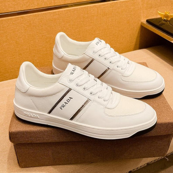 PRA SNEAKER IN WHITE CALFSKIN AND MESH BREATHABLE FABRIC