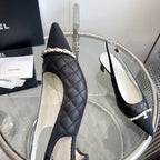 cc slingback pumps 45 black quilted lambskin black grosgrain pointed toe 582849