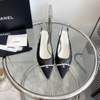 cc slingback pumps 45 black quilted lambskin black grosgrain pointed toe 582849