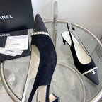 cc slingback pumps 45 black seude black grosgrain point toe 582851