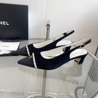 cc slingback pumps 45 black seude black grosgrain point toe 582851