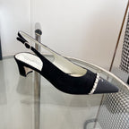 cc slingback pumps 45 black seude black grosgrain point toe 582851